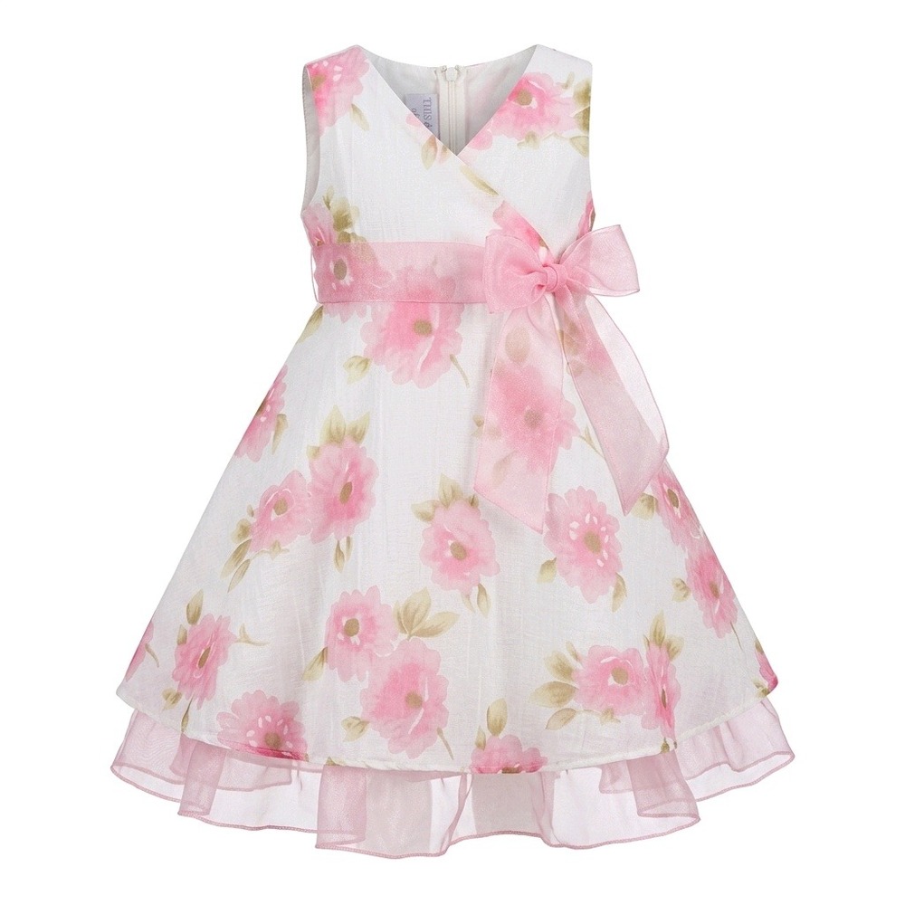 Iris & Ivy Girls Pink Floral Organza Bow Party Dress 24M White